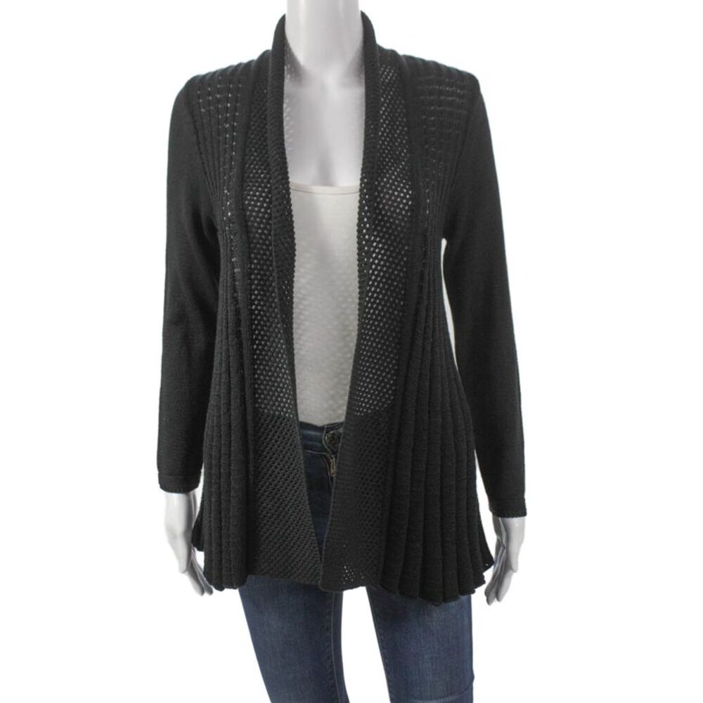 Jennifer Tyler Women Cardigan Black Collared Cotton Long Sleeve Size 44